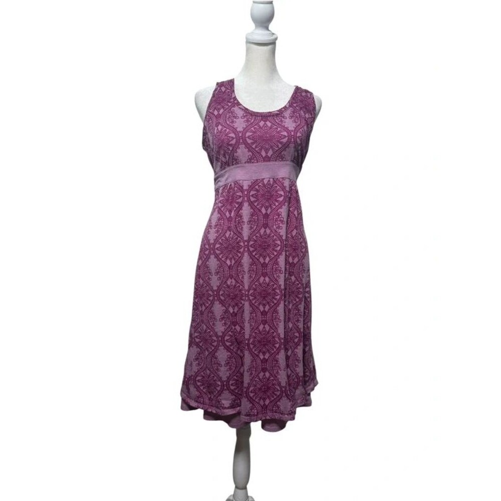 Athleta Purple Lace Print Fit Flare Tank Dress Tie Back Size S